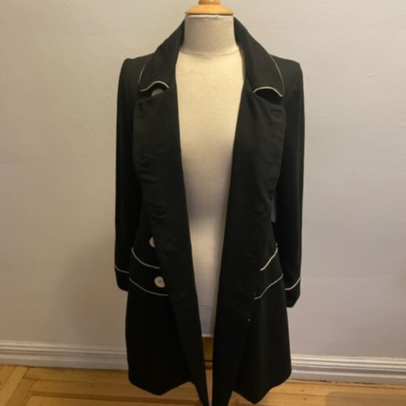 Vertigo Paris black dbl breasted jersey coat dress with off-white trim & buttons - Picture 4 of 8